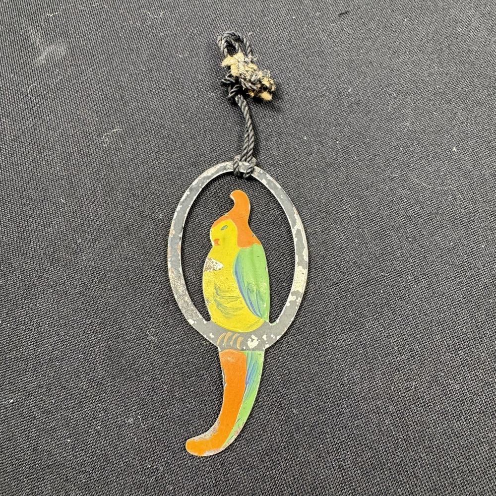 Vintage Metal Painted Parrot Or Cockatiels On Perch